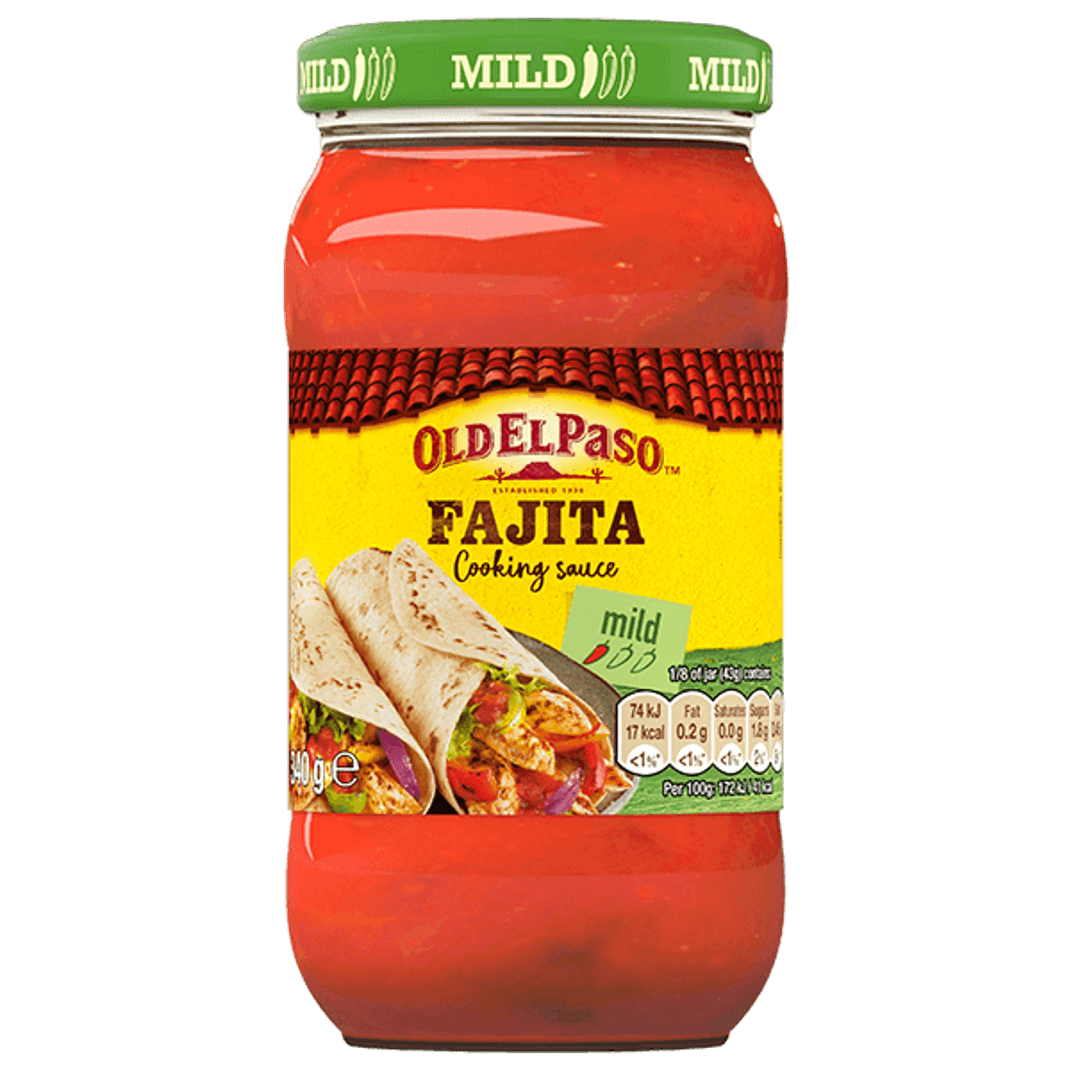 glass jar of Old El Paso's mild Fajita cooking sauce (340g)